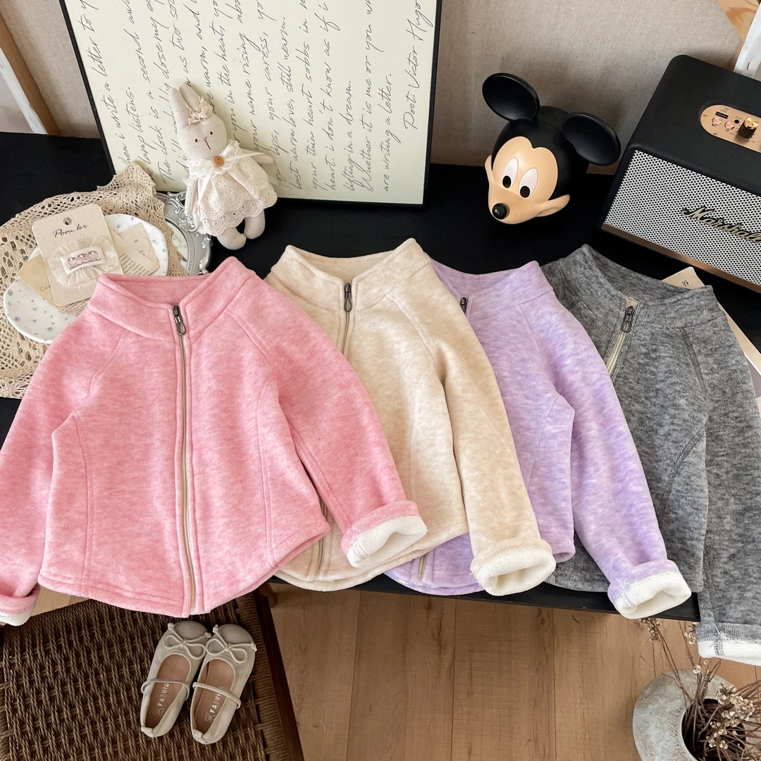 女童新款秋冬考拉绒无骨拉链外套儿童加绒加厚羊毛蚕丝保暖外套