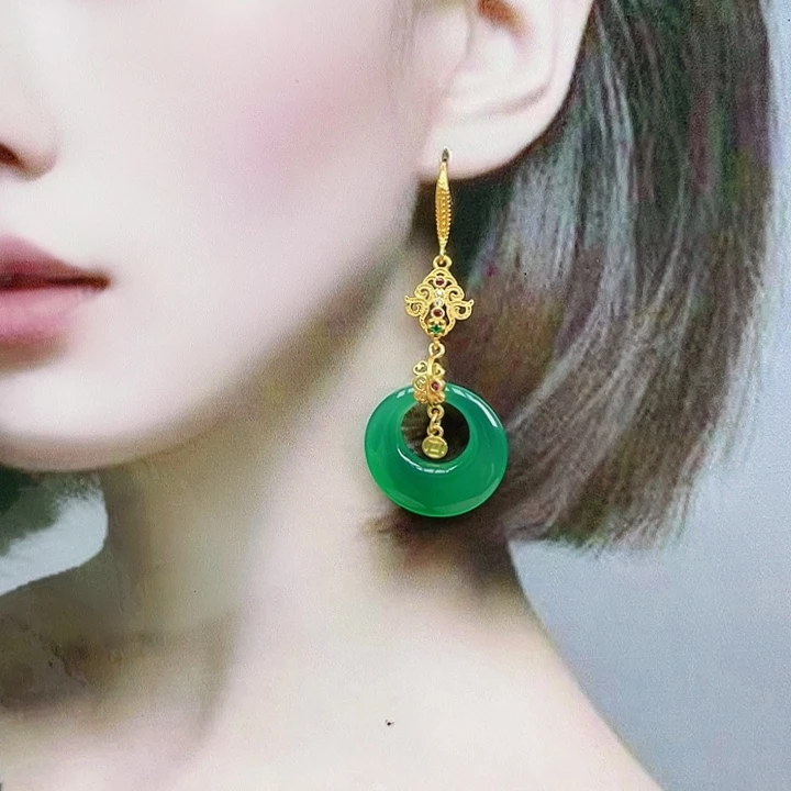 玛瑙/玉髓耳钉合金绿玛瑙公主扣
