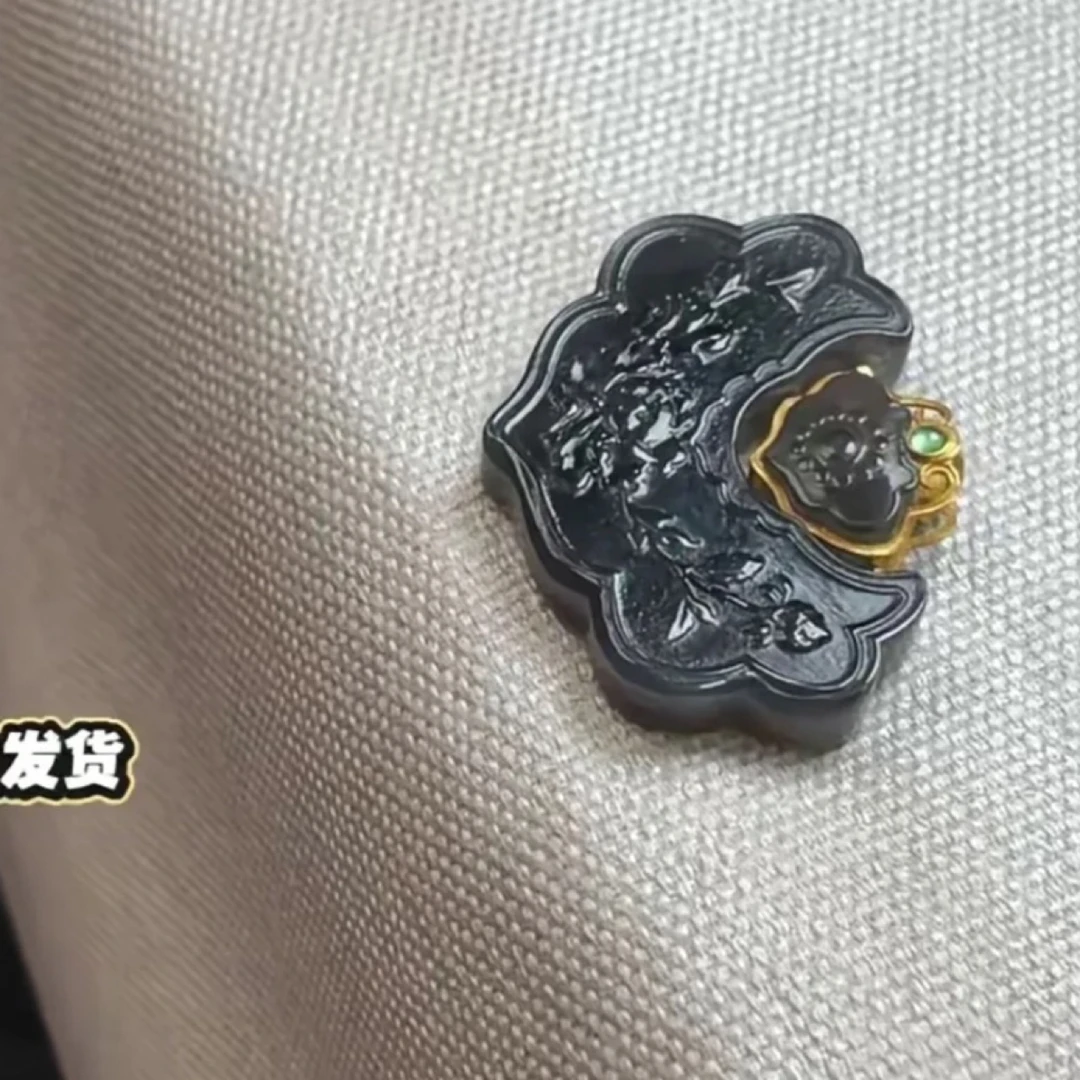 非金属玻璃吊坠 平安锁镶18k金扣头