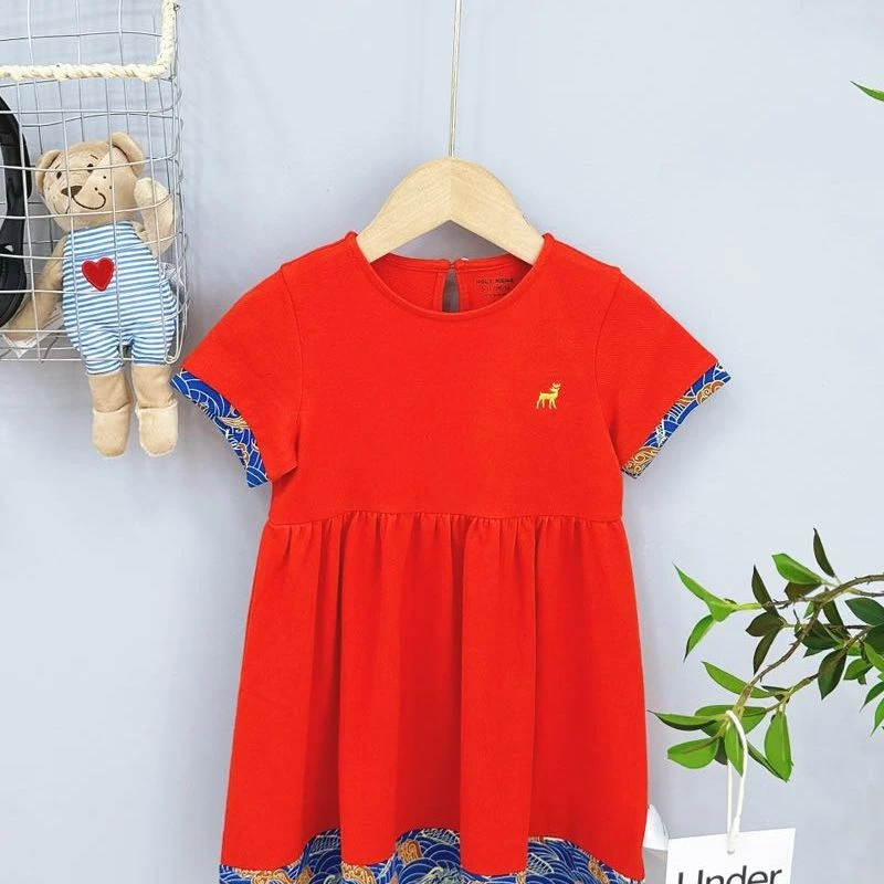 2116高端专享夏款呦呦鹿连衣裙红色