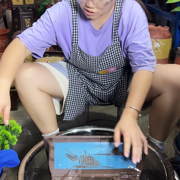 宜兴紫砂花盆40蓝马槽