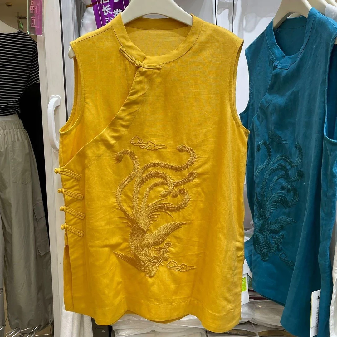 新中式国风刺绣凤凰无袖衬衫3330