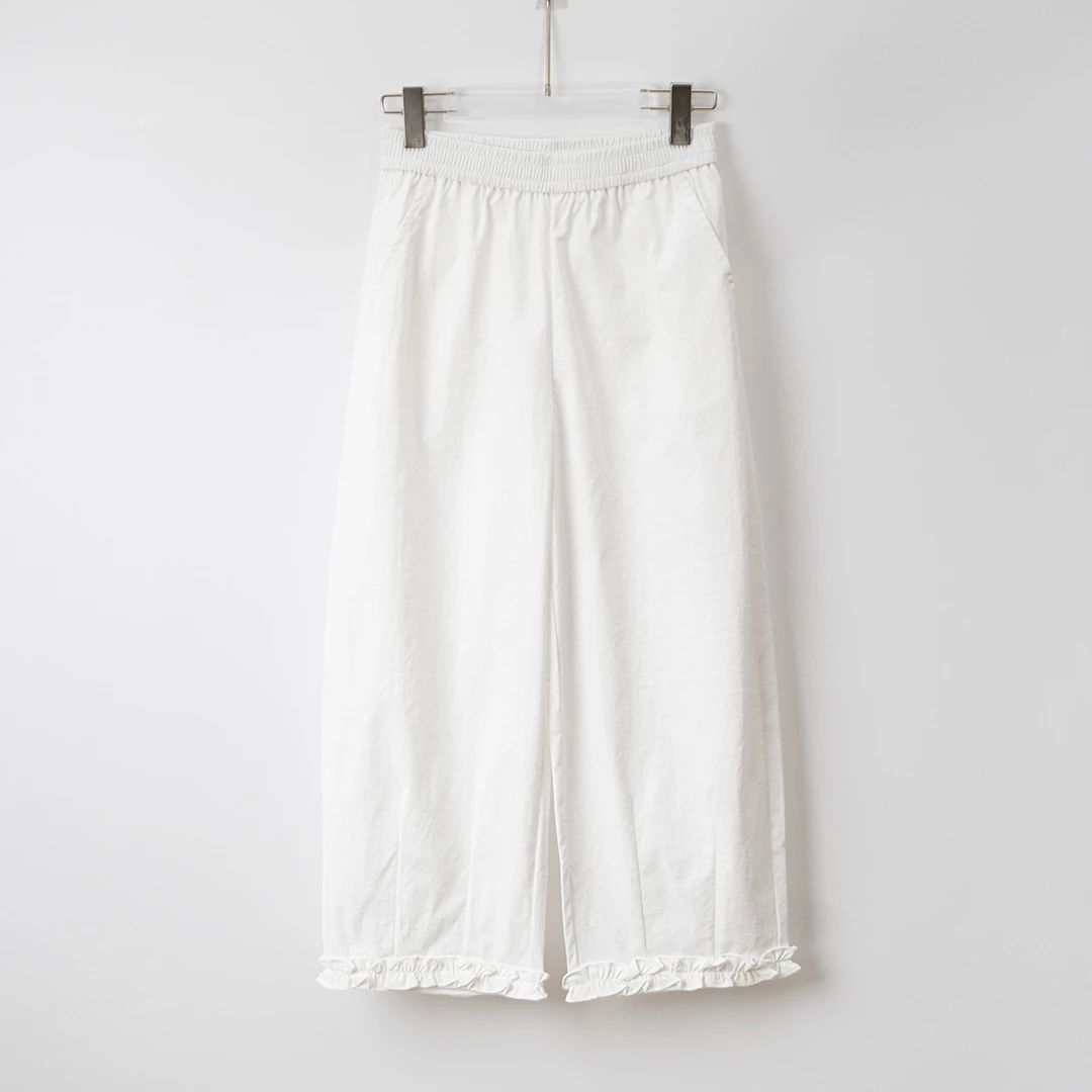 2025夏季新品时尚简约裤脚拼花边百搭显瘦九分阔腿休闲裤女JN7803