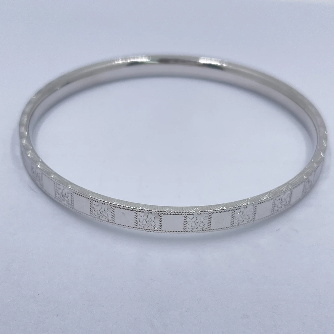 PT950铂金固口手镯方块碎冰冰镜面光时尚气质60圈宽5mm铂金手镯