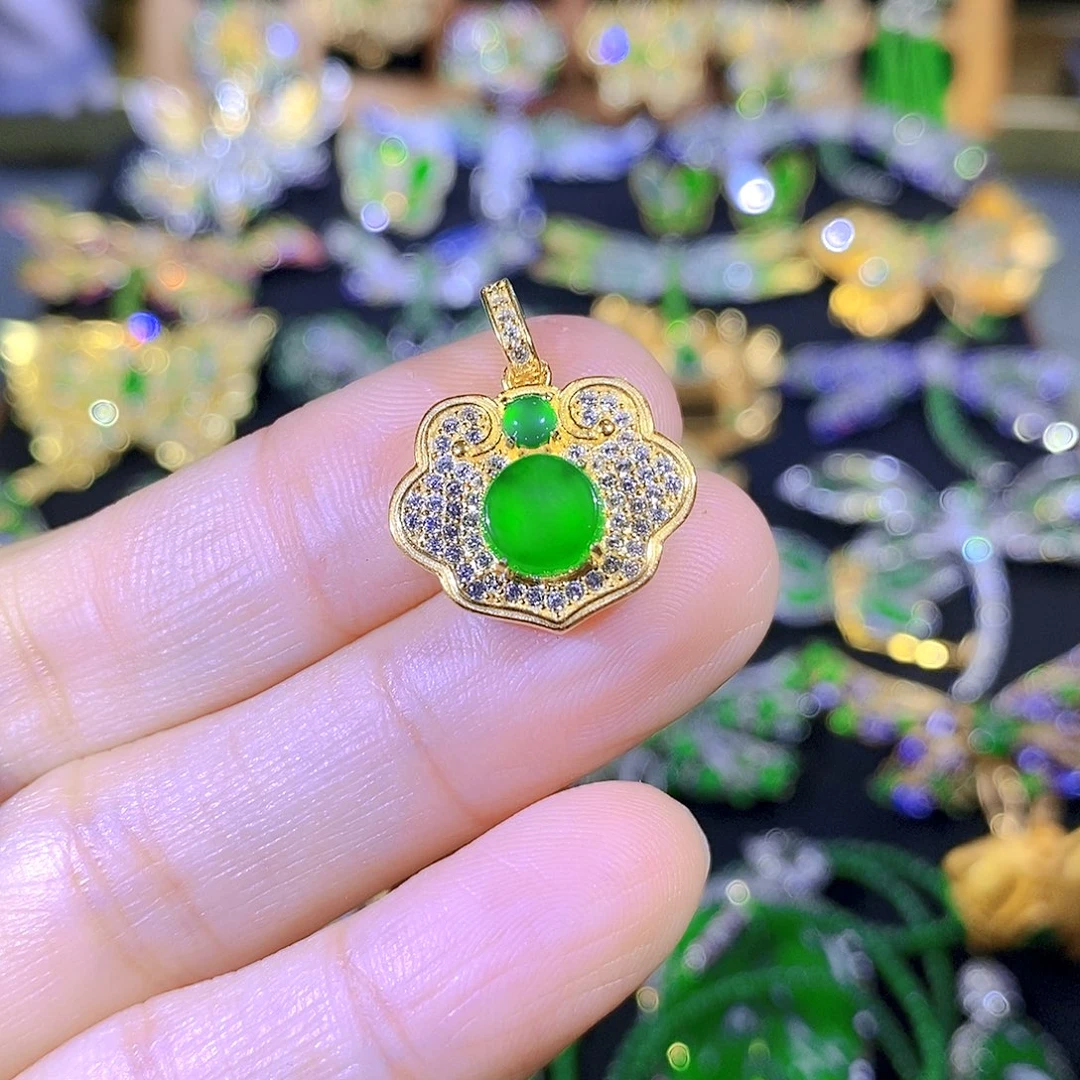 吊坠(不含链)银S925镶嵌翡翠