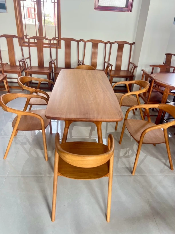 缅甸柚木餐桌简约餐厅北欧家用餐椅书桌椅子轻奢
