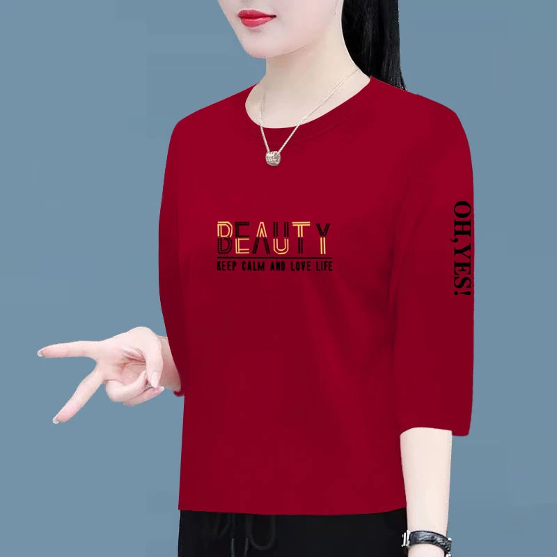 纯棉七分袖t恤女夏季新款时尚百搭宽松显瘦遮肚不规则上衣体恤衫