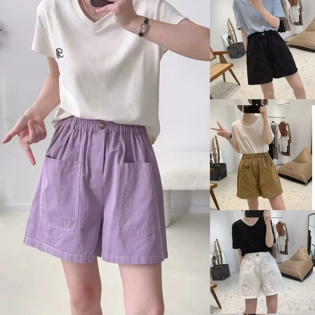 大码短裤夏季新款简约阔腿显瘦一粒扣松紧腰时尚百搭