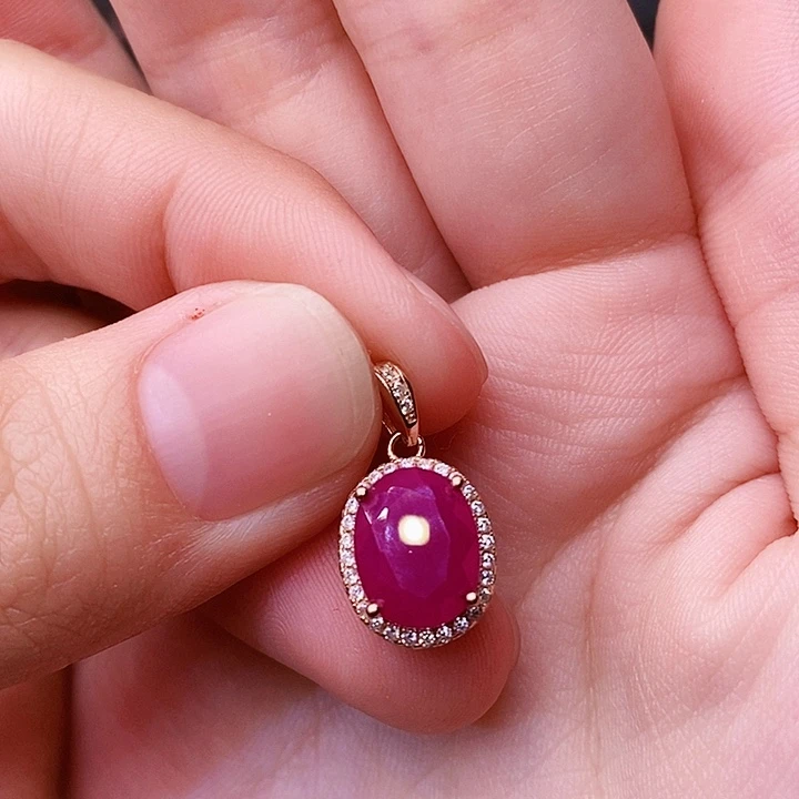 红宝石吊坠(赠链)银S925镶嵌