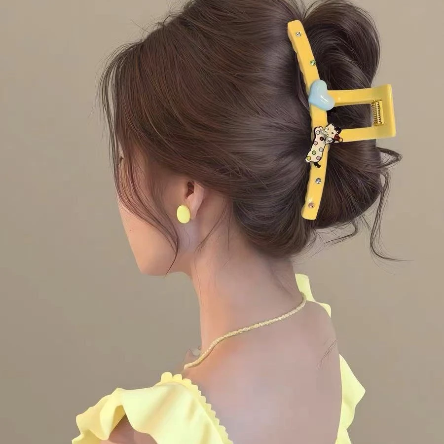 可爱卡通发饰小狗13cm鲨鱼夹盘发夹后脑勺高级感发抓网红少女抓夹