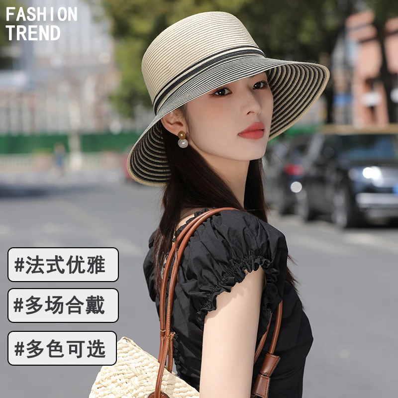 夏季草帽女士妈妈帽子户外遮阳帽女沙滩帽中老年太阳帽休闲防晒帽