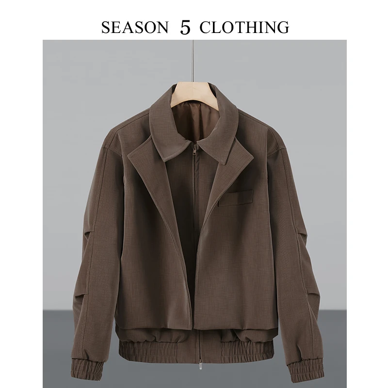 秋季机车外套男隐肤格纹切设计假两件休闲宽松短款美式皮夹克外套