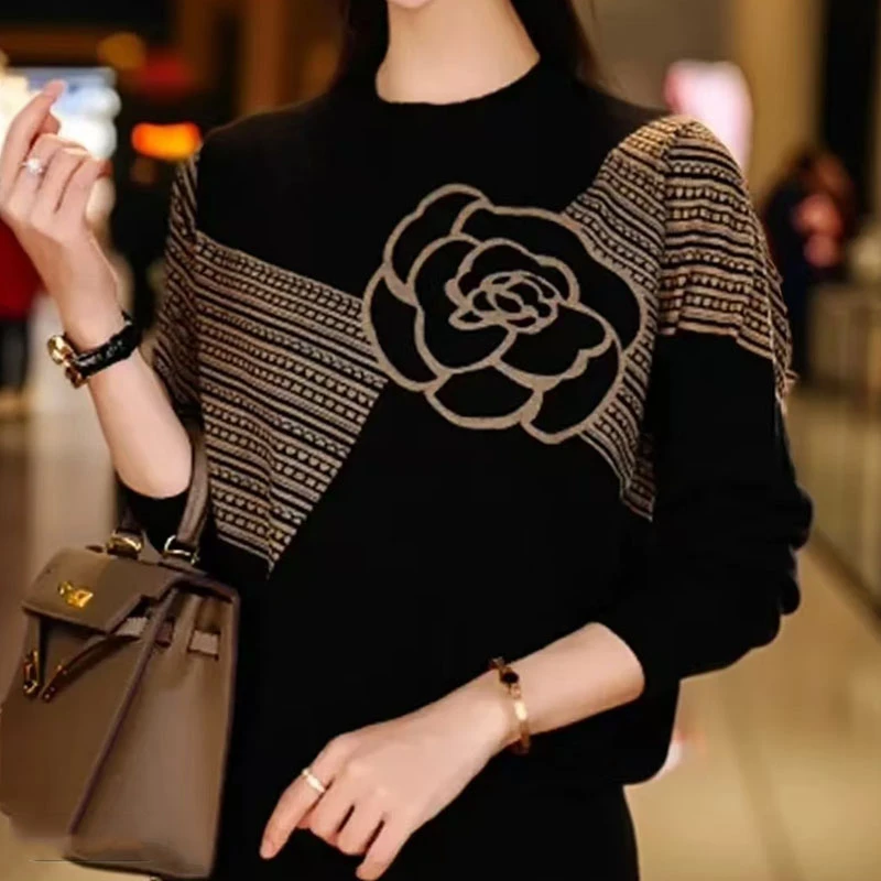 澳绒保暖高端印花显瘦显白百搭减龄气质时尚套头女士上衣打底衫