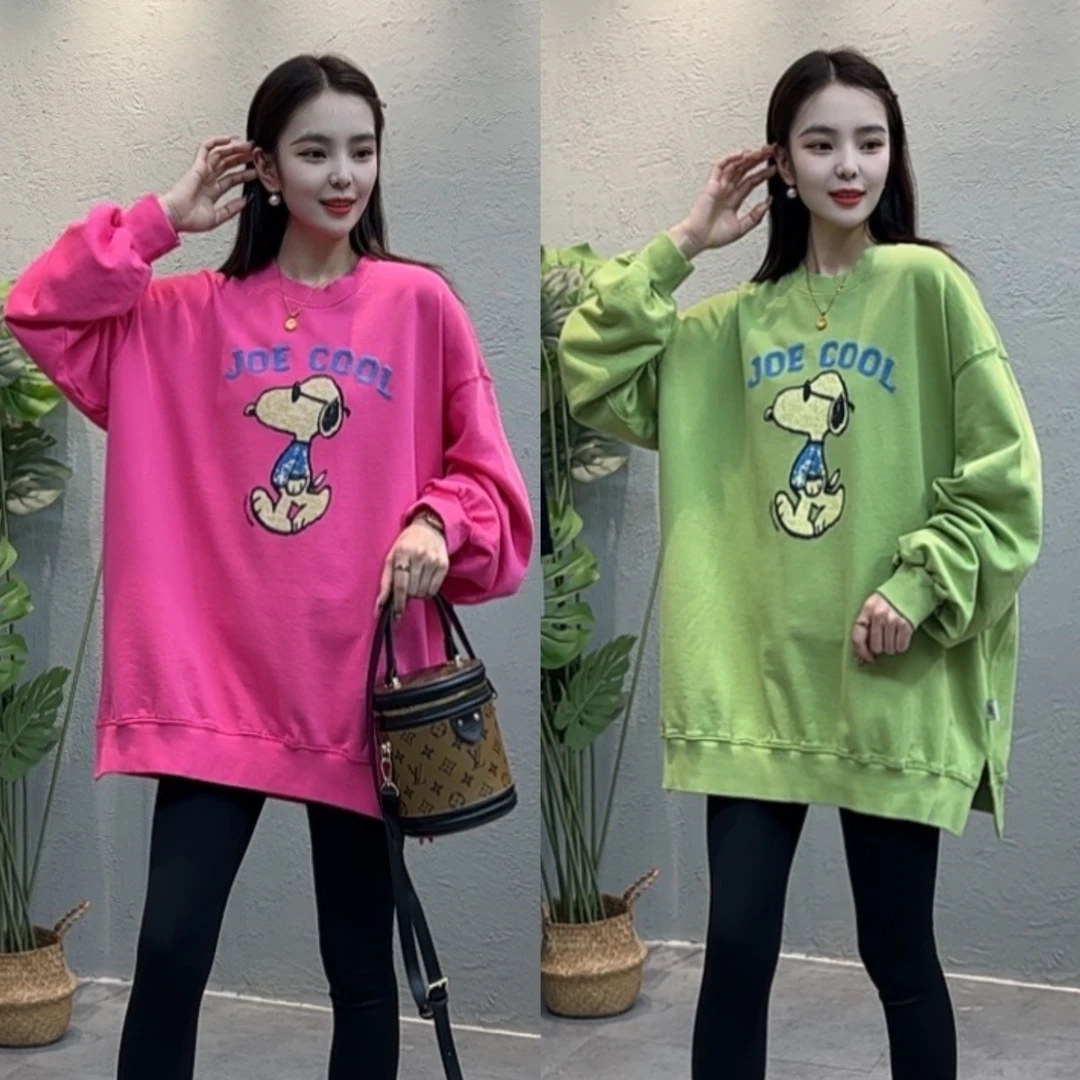 703秋季新款韩版吏努比印花大版宽松圈圈棉圆领套头卫衣女