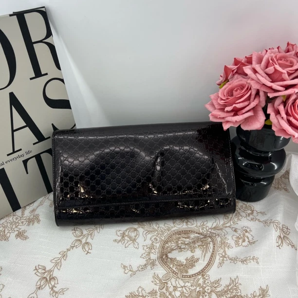 95新 GUCCI/古驰 8360/漆皮老花印花晚宴手拿包