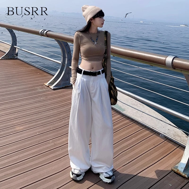 Busrr美式复古宽松阔腿裤2025新款垂感透气百搭阔腿休闲裤女