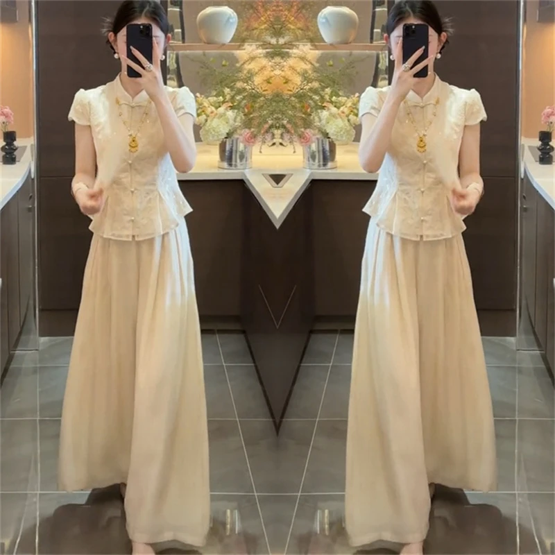 新中式女装禅意套装夏季2025新款国风盘扣上衣气质阔腿裙裤两件套
