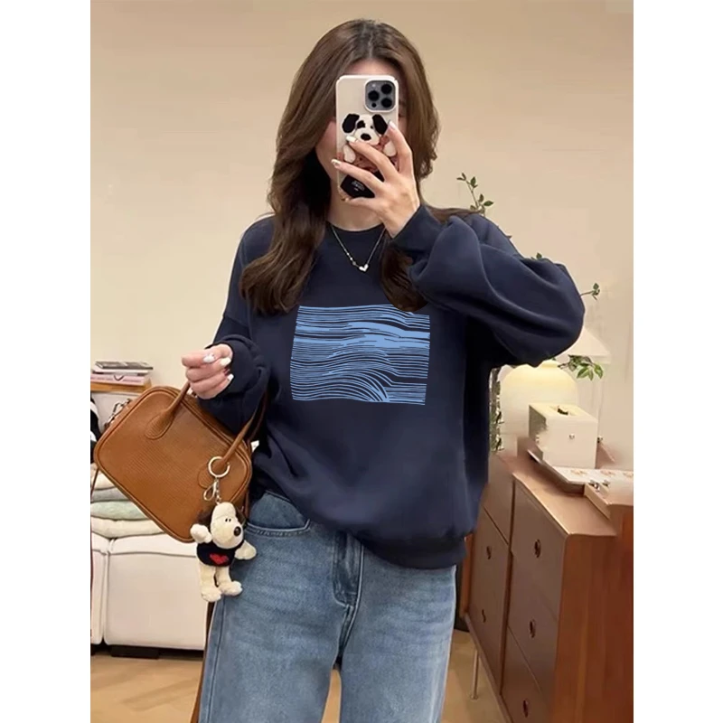 圆领套头打底衫加绒加厚卫衣女2025秋冬新款宽松韩版外套春秋薄款
