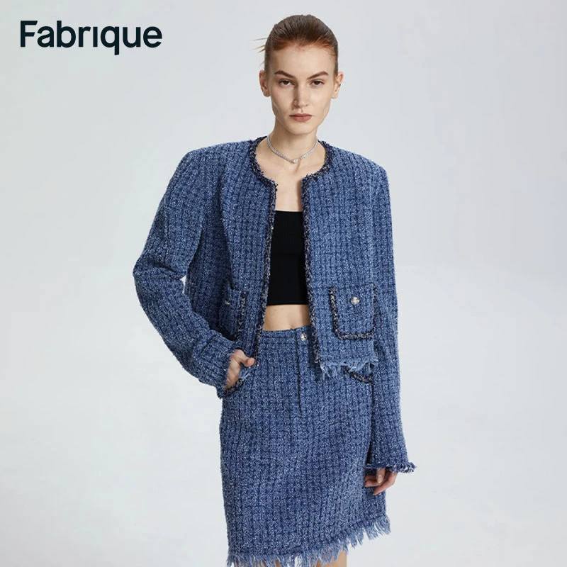 【Fabrique】蓝色箱型立体钩花工艺全棉牛仔外套女新款上衣女外套