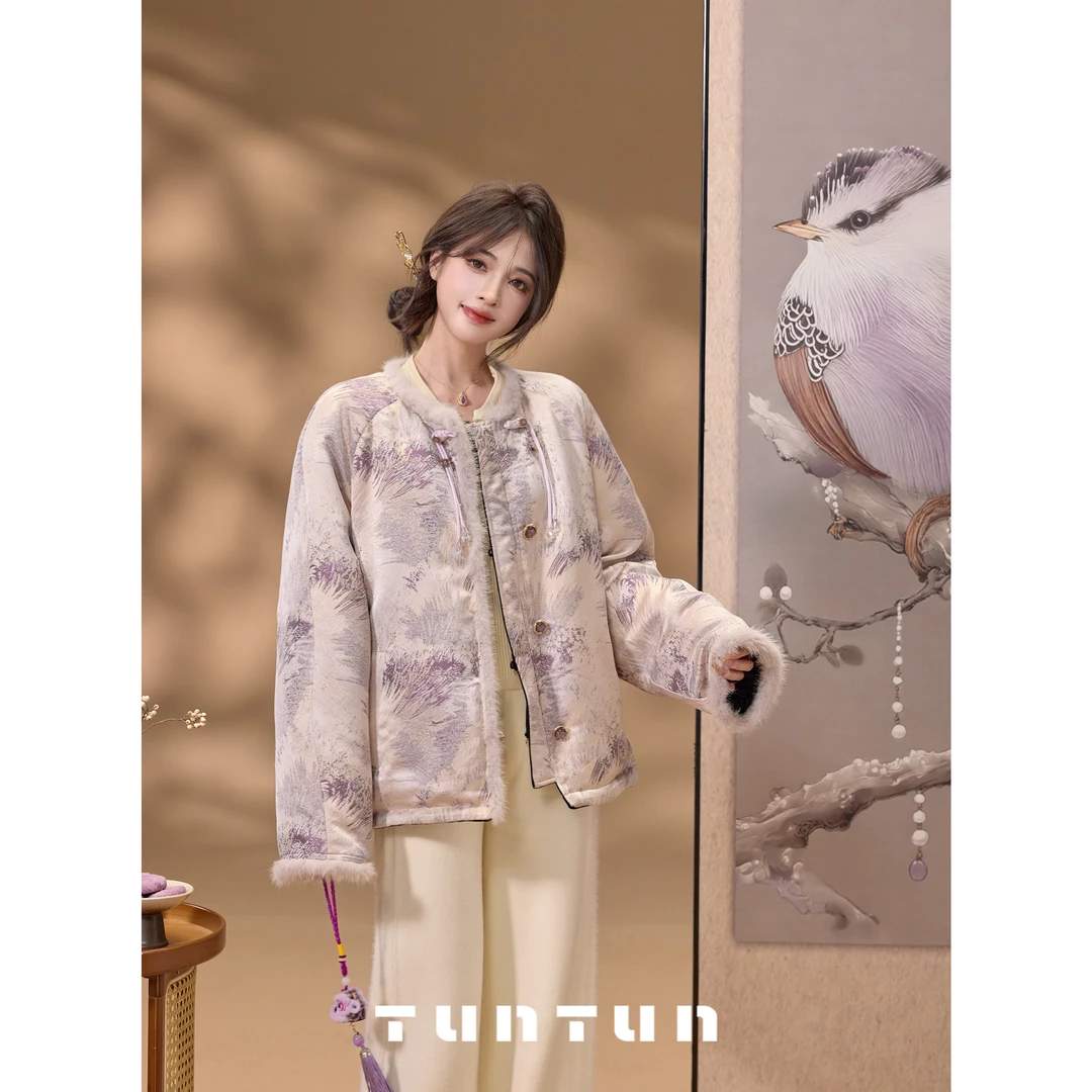 吞吞TUNT【紫气东来】双面羽绒 中式紫调金丝提花羽绒外套4