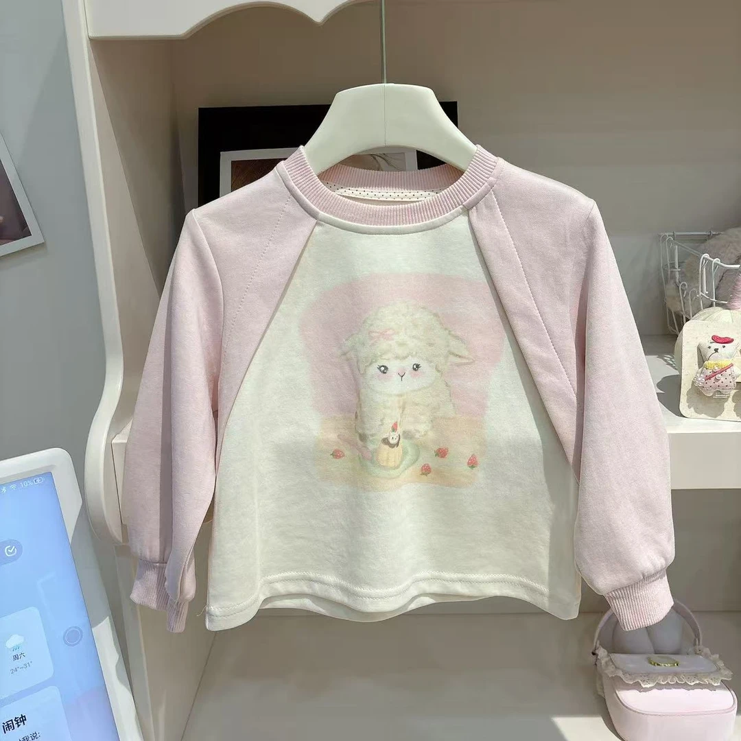 【鹿小冉】女童秋款可爱卡通拼色卫衣韩版秋装6009长袖打底