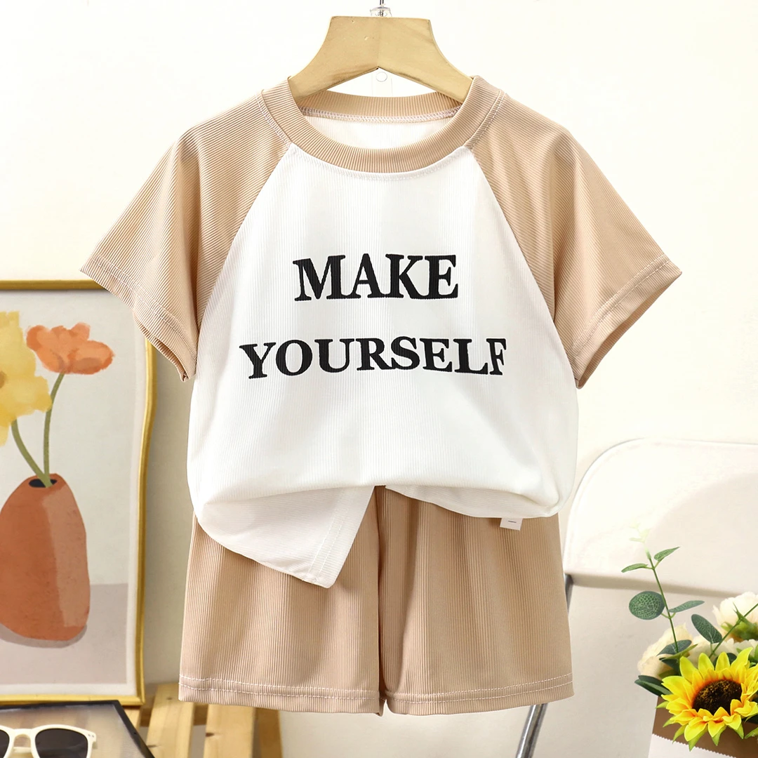 儿童女童男童时尚宝宝圆领韩版套装两件运动风洋气男女套装夏季