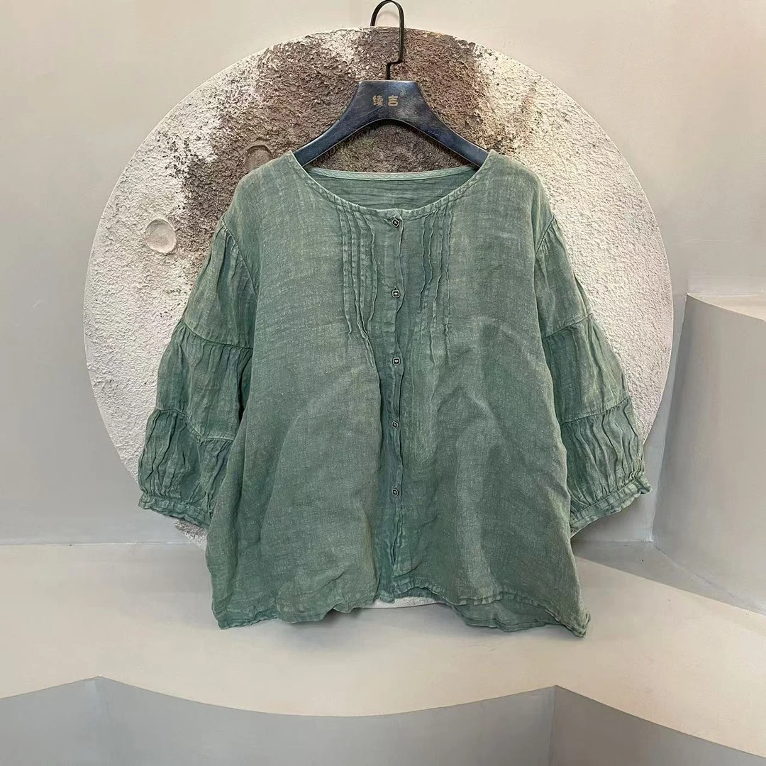 续吉出品505-25（高定系列）两色亚麻炒色上衣