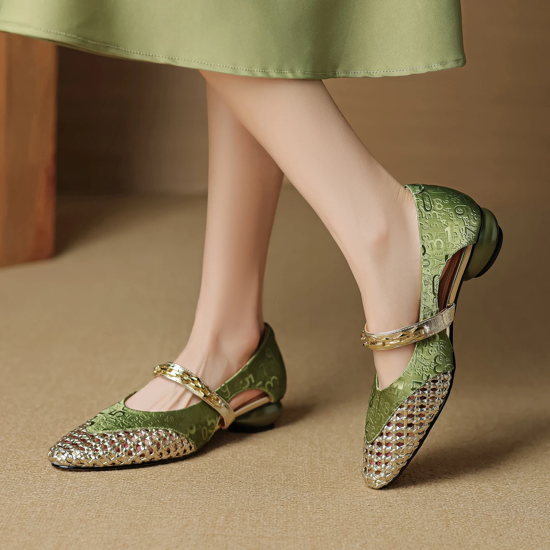 跟高3cm/34-39/百搭时尚舒适柔软洋气编织镂空低跟日常休闲单鞋女