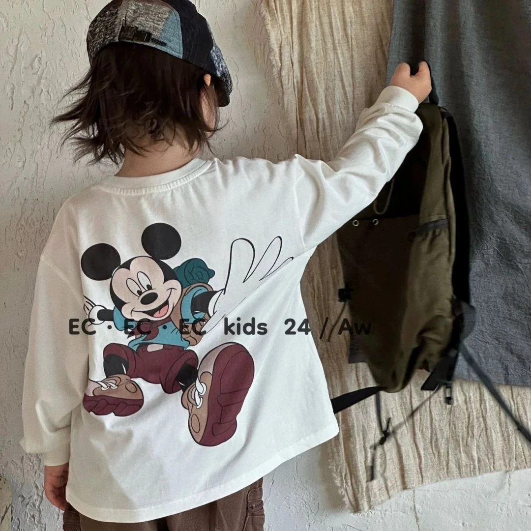 男女童美式潮牌宝宝春秋新款长袖纯棉T恤可爱卡通印花洋气打底衫