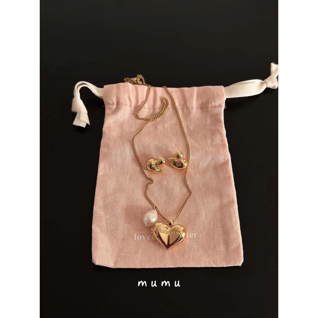 钛钢项链 mumu 金色大爱心珠珠毛衣链长项链 百搭保色项链