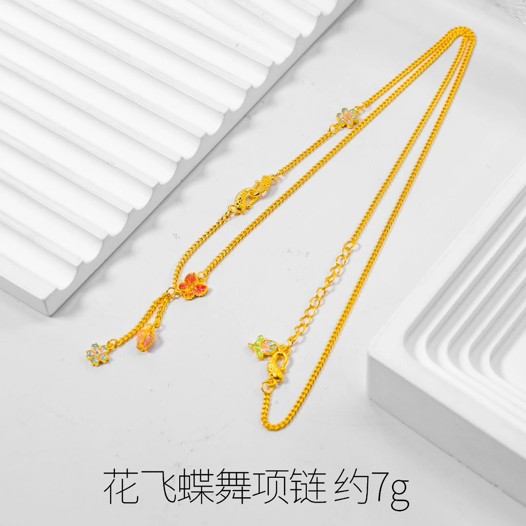 坠链均足银 女款时尚百搭 花飞蝶舞套链 简约复古