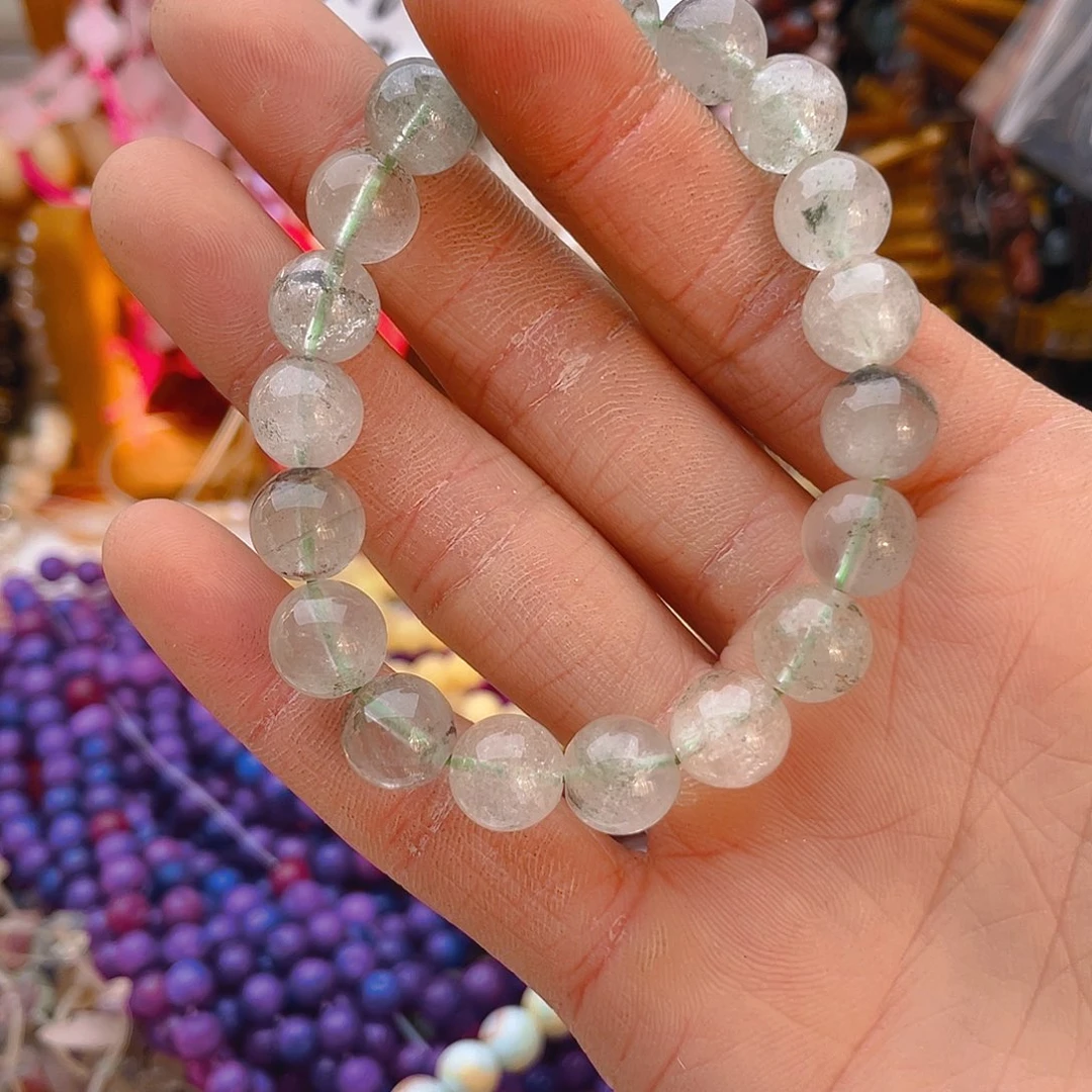 玛瑙/玉髓珠宝半成品未镶嵌绿幽灵手链1条卡10