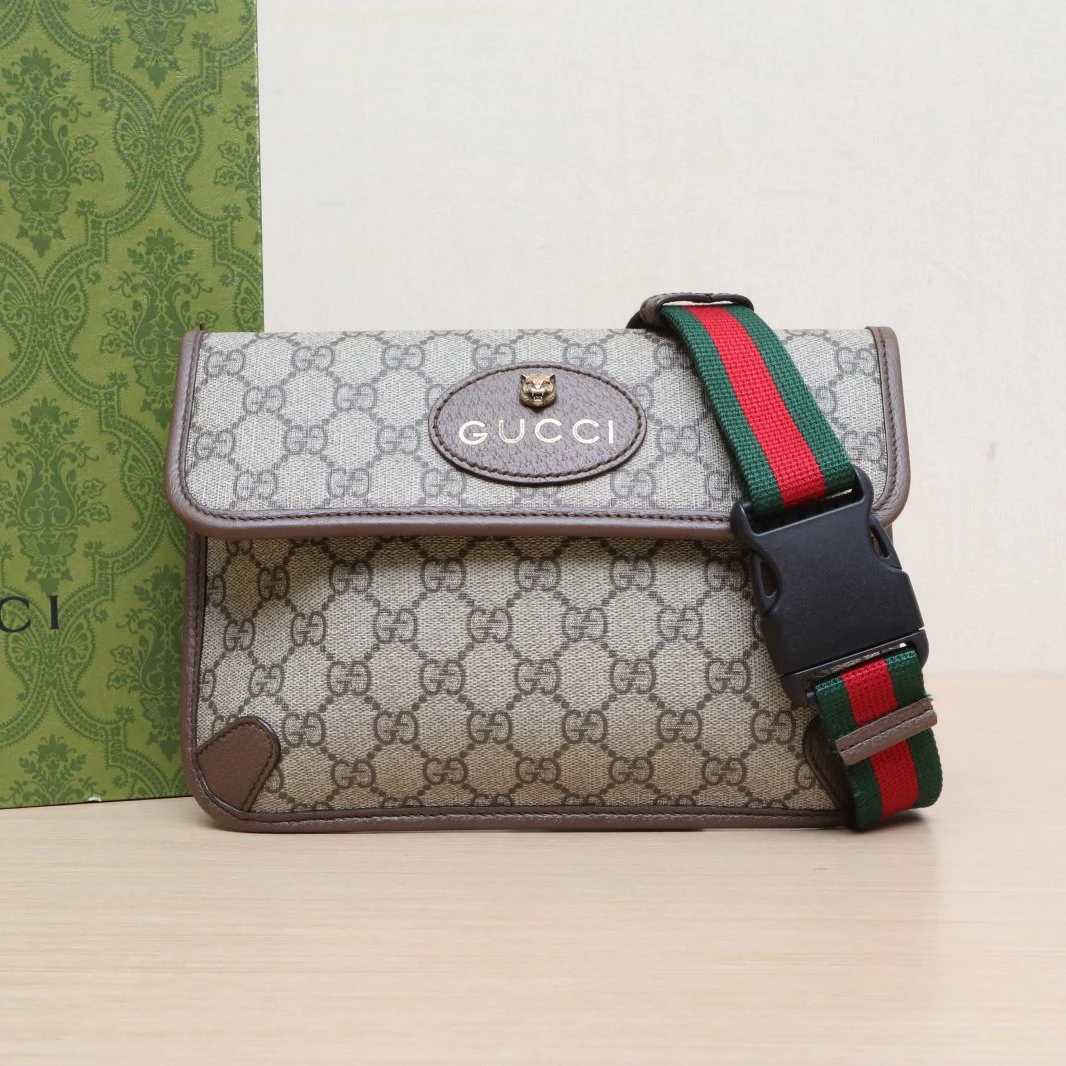 95新 GUCCI/古驰 【花花】Neo Vintage 虎头 腰包 24 乌木色 PVC