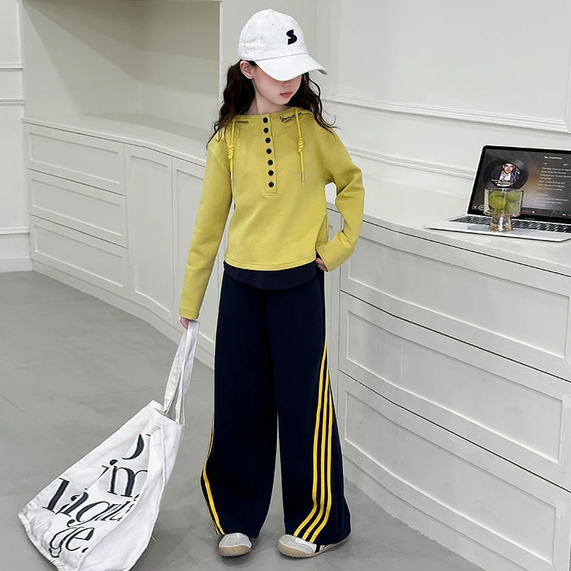 女童甜美卫衣春秋款休闲套装2025新款中大儿童6-12岁15春装阔腿裤