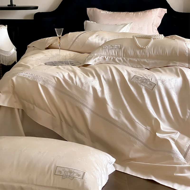 喜兹 欧若拉 全棉轻奢色织提花四件套 重工高精密刺绣ins风床品