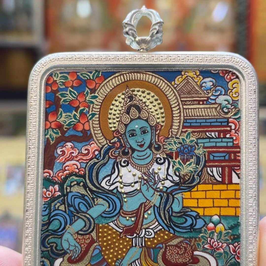 吊坠热贡纯手绘唐卡绿度母