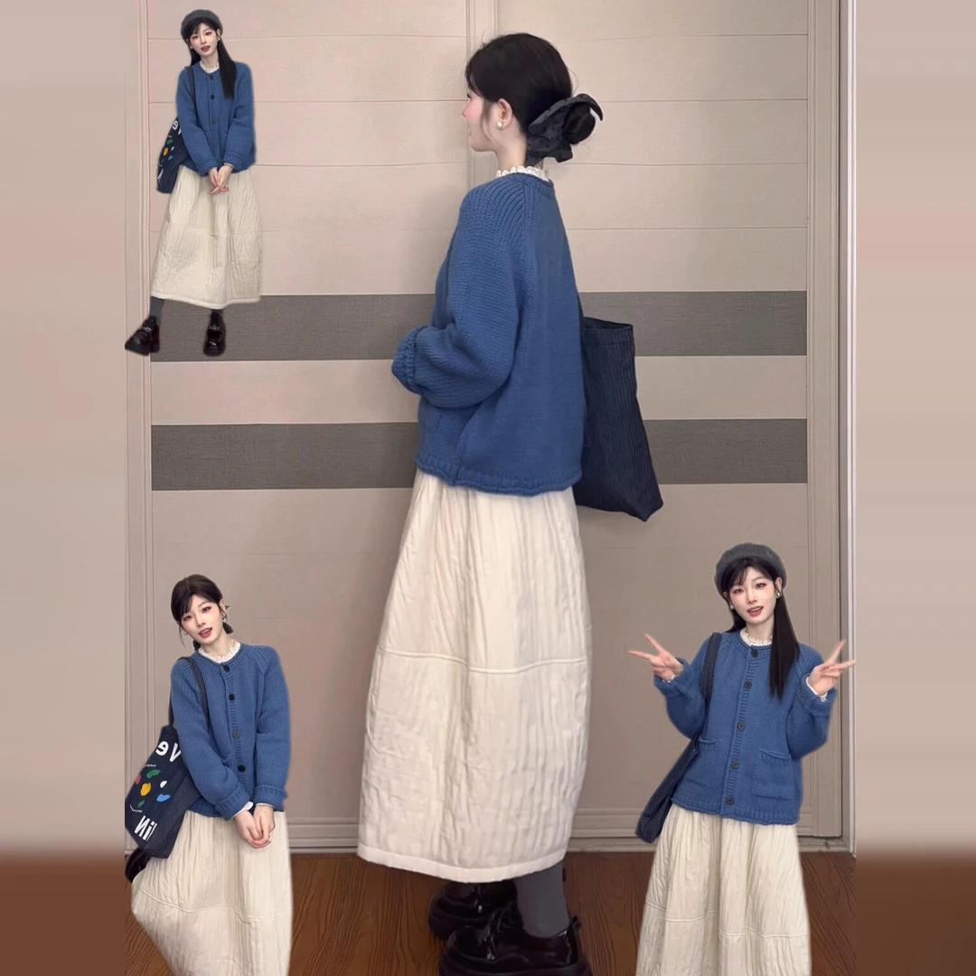 高级感毛衣针织连衣裙子女装秋冬季2025新款韩系穿搭一整套装长裙