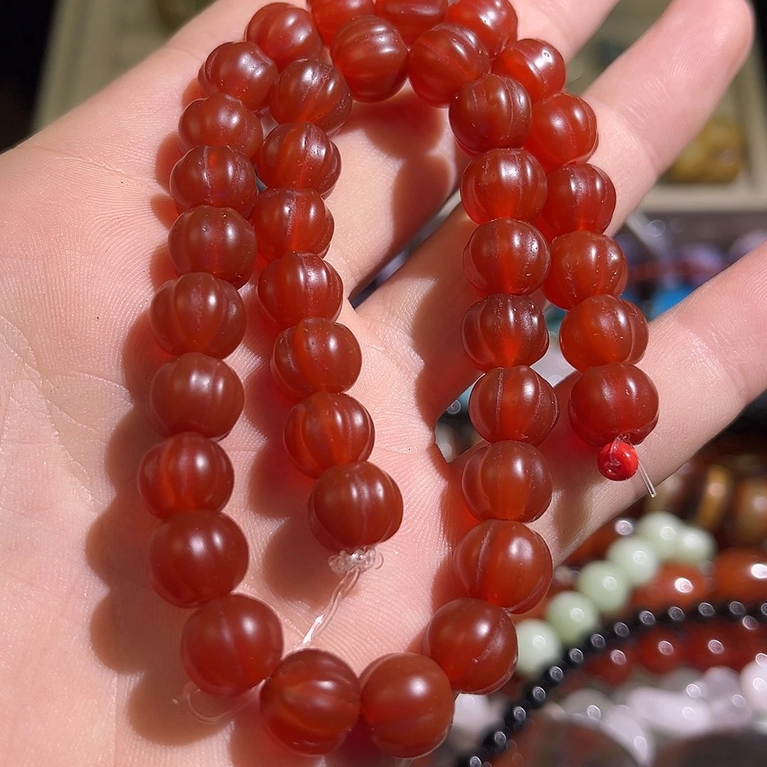 玛瑙/玉髓未镶嵌珠宝半成品红玛瑙南瓜卡10mm