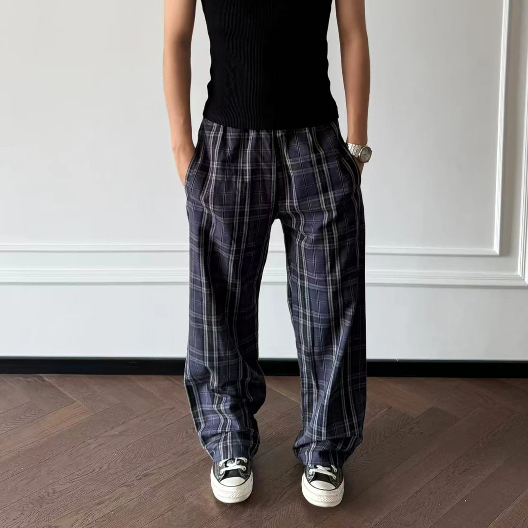 ''TZG''2025ss水洗直筒格子裤设计感简约百搭日常长裤