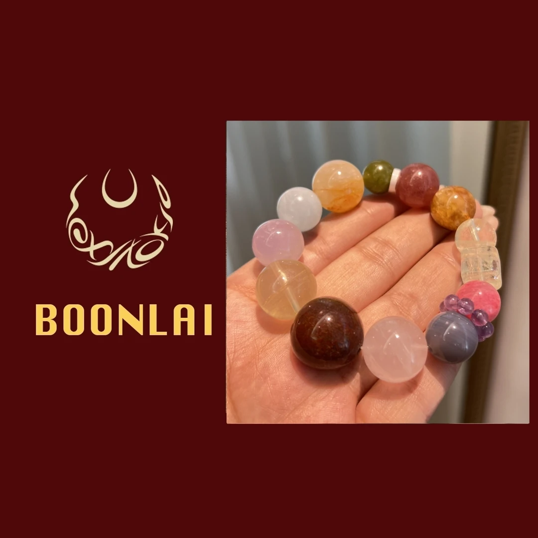 铜合金莫桑石手链 Boonlai 多宝彩色珠珠搭小珠珠手串1404