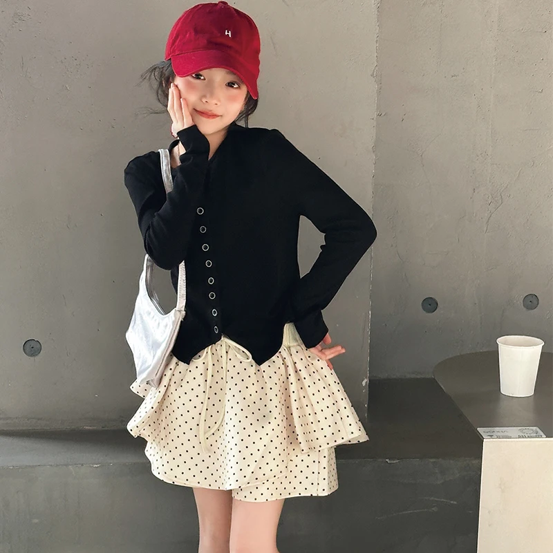 女童套装秋装2025新款儿童韩系穿搭女大童秋季针织开衫短裙两件套