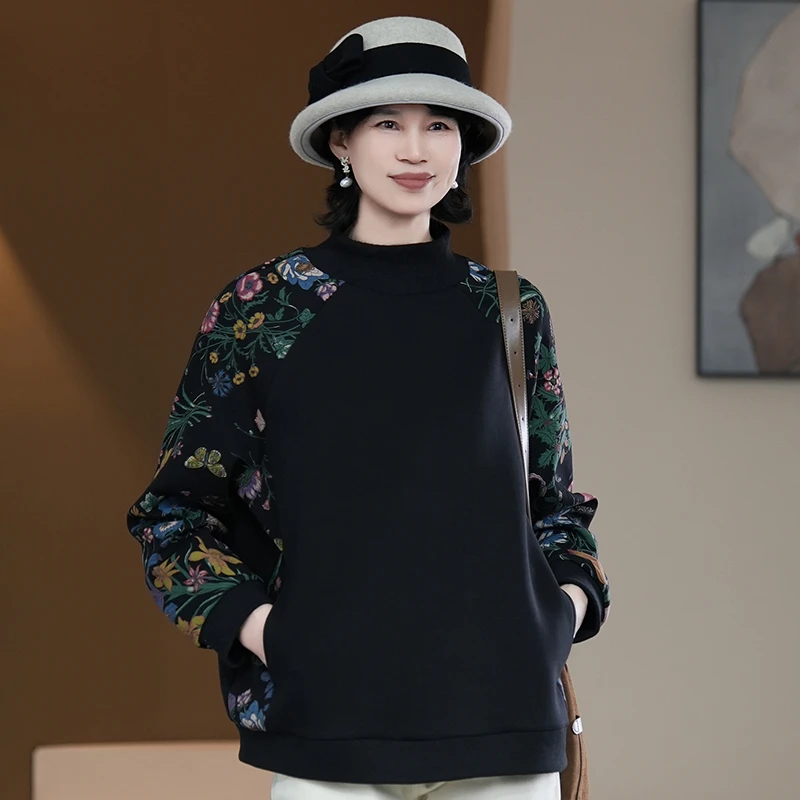 黑紫蓝色显瘦卫衣打底衫秋冬内搭上衣时尚妈妈装