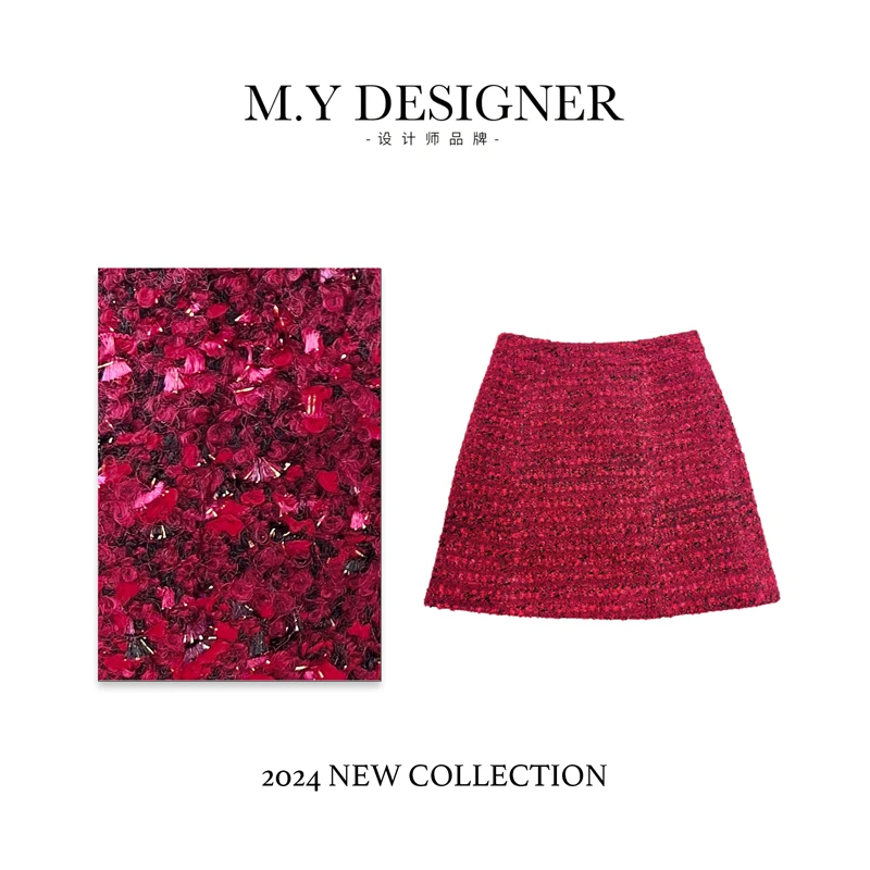 M.Y 媛总 半身裙短裙轻奢高腰时尚女士红色83029