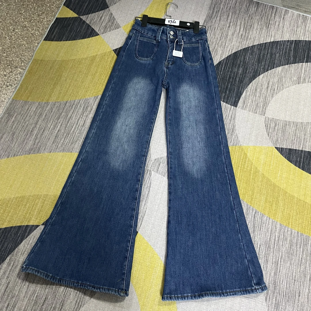 #F2-8962 加绒-厚绒 深蓝2粒扣大阔腿裤裙 高弹（不换退）女