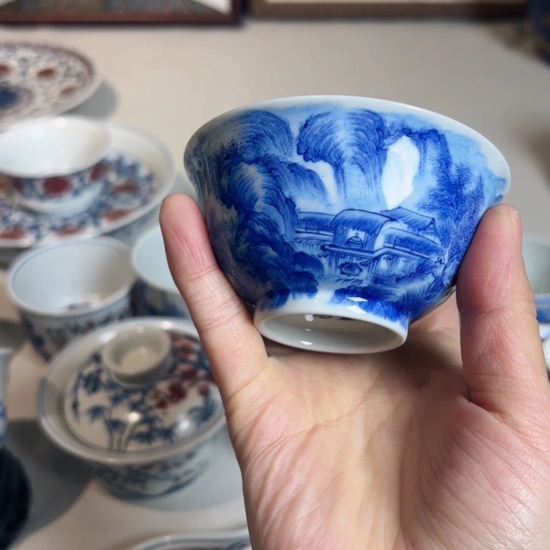 青花山水单杯 嘎嘎好看