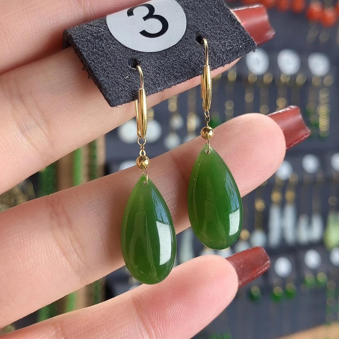 和田玉耳饰18K金镶嵌3