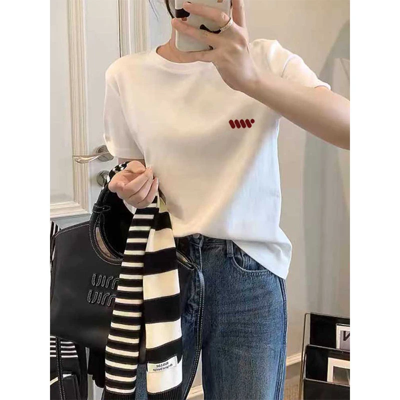 韩版正肩圆领白色短袖t恤女2025新款时尚百搭减龄基础款上衣夏季