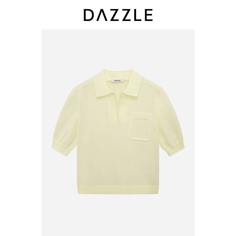 【赵老板专属】DAZZLE地素毛衫短袖夏季浅黄色针织短袖2H2E331