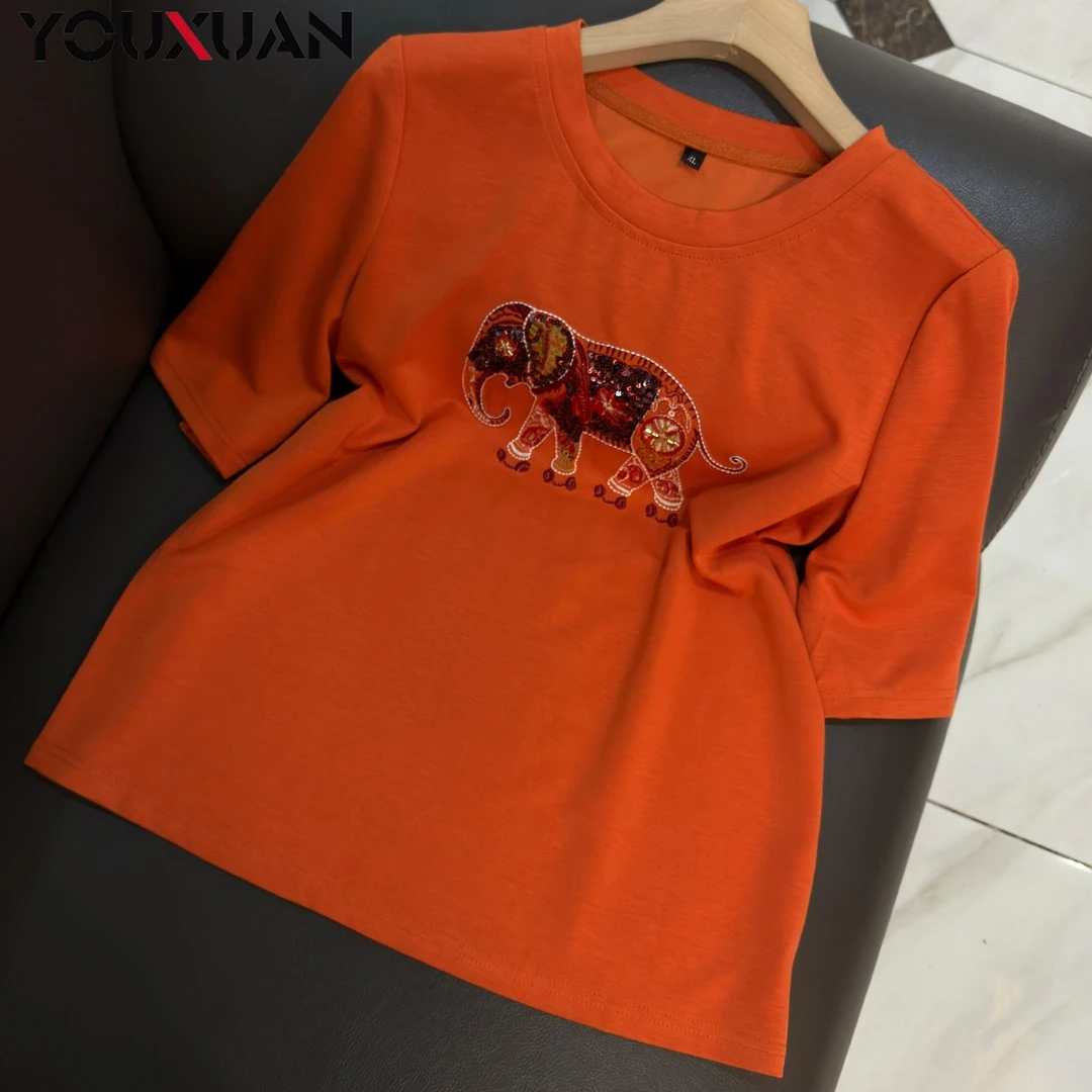 夏季新品女士短袖圆领休闲T恤上衣女装时尚百搭半袖小衫63371