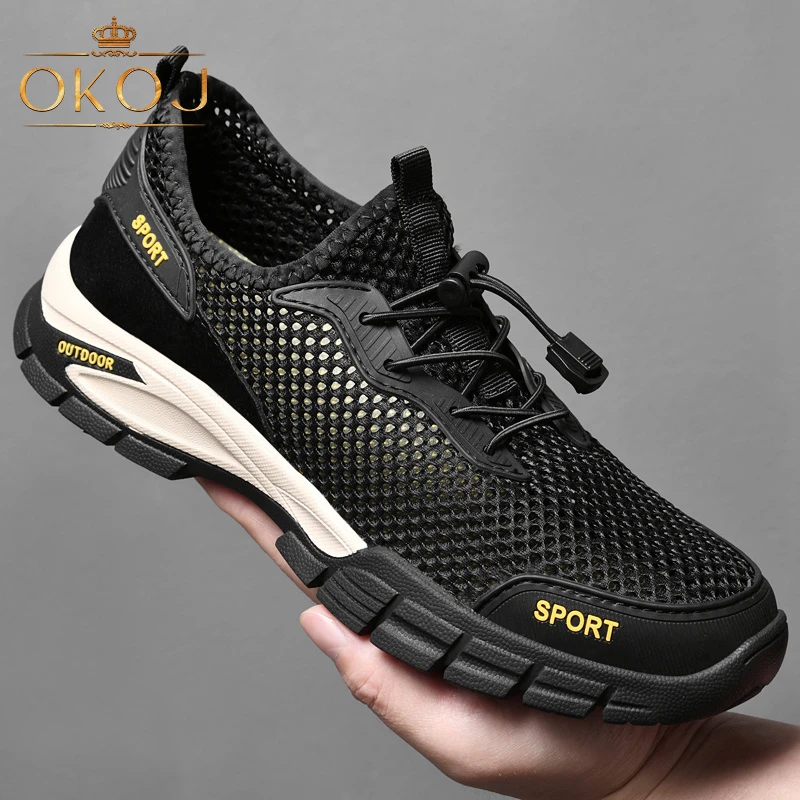 OKOJ登山鞋男鞋网面透气网眼镂空防滑夏季薄款户外休闲爬山溯溪鞋